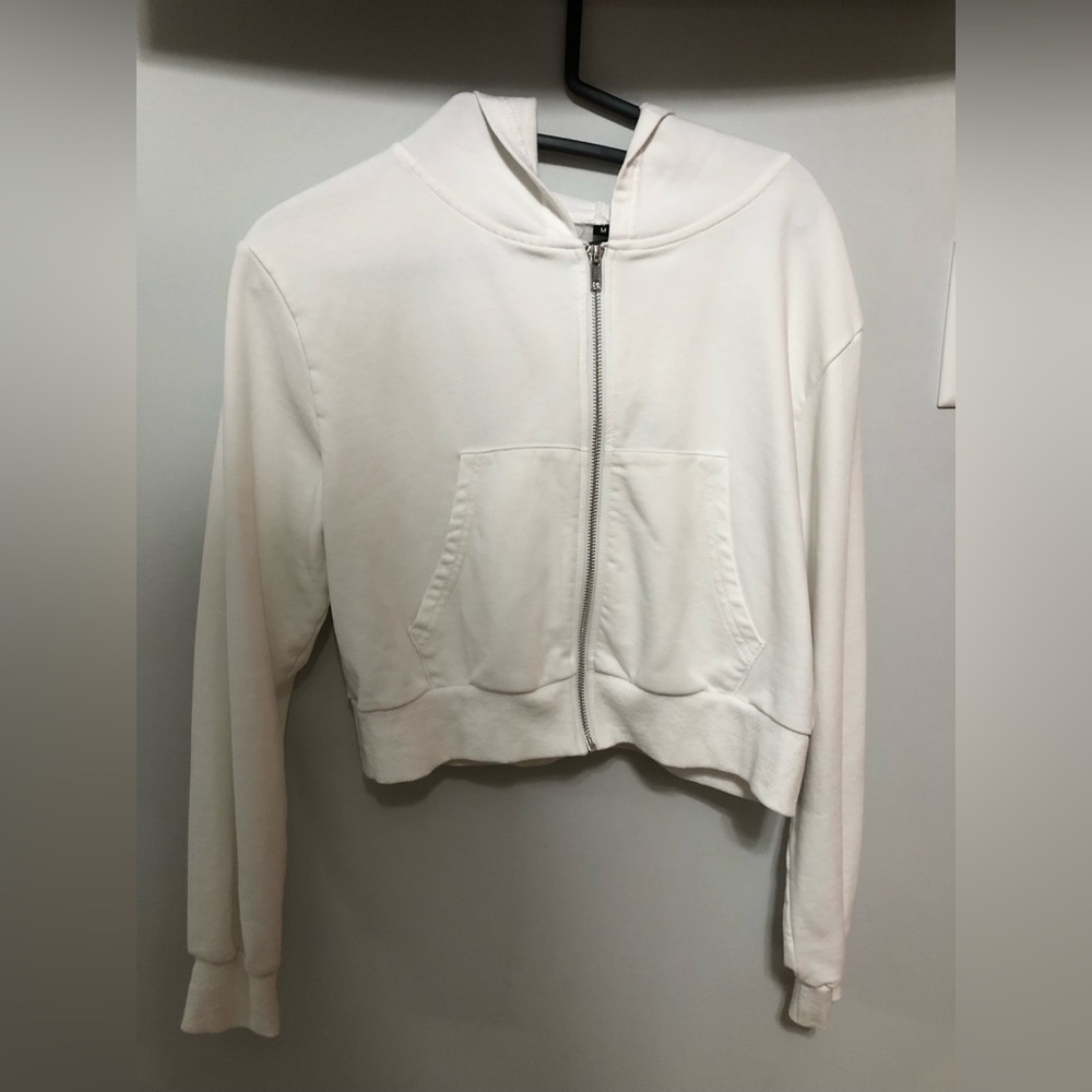 cropped white zip up